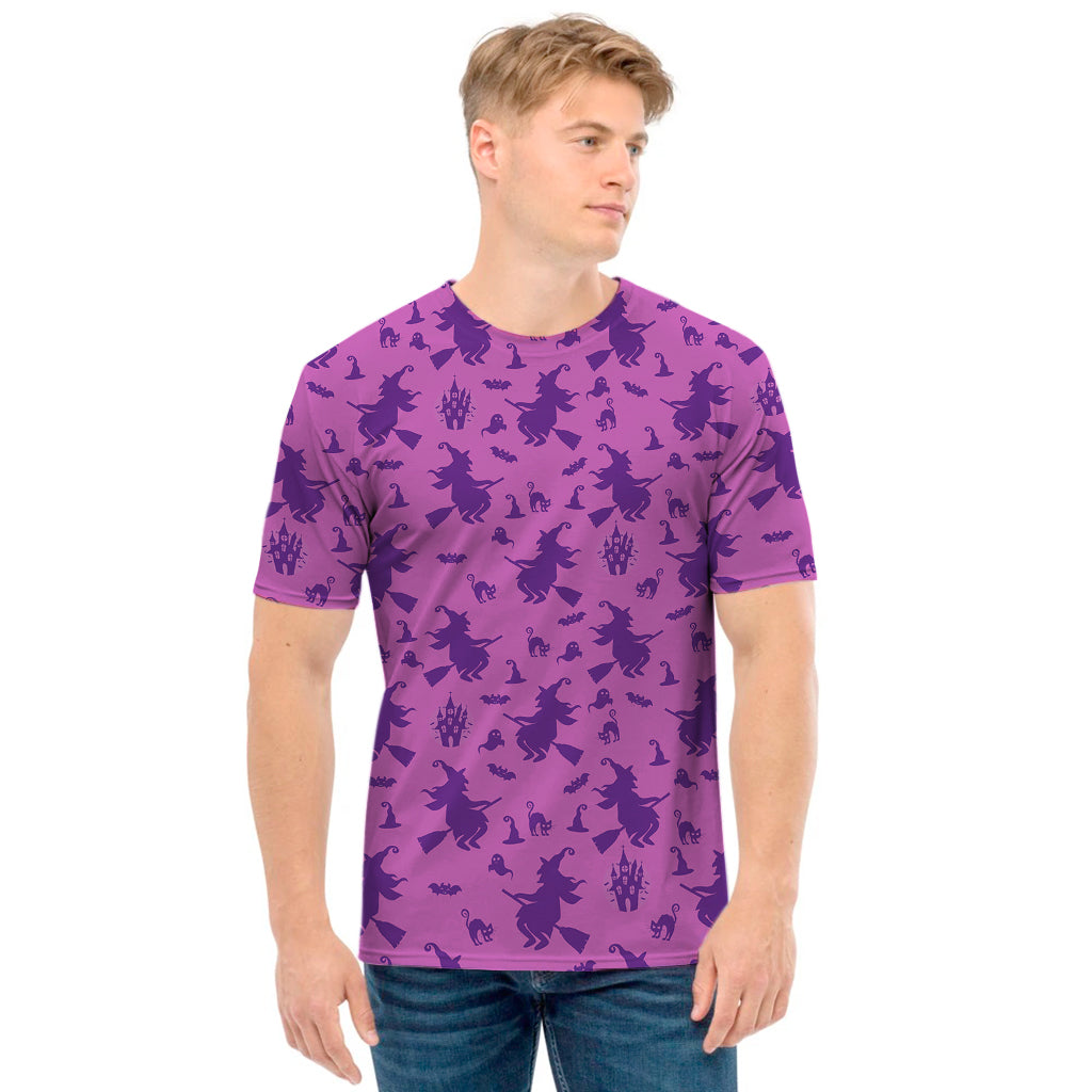 Purple Halloween Witch Pattern Print Men's T-Shirt