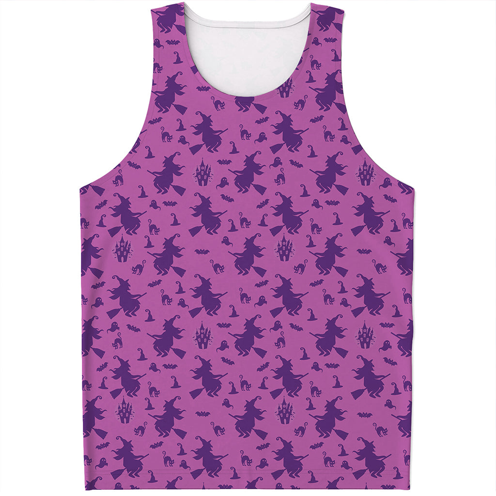 Purple Halloween Witch Pattern Print Men's Tank Top