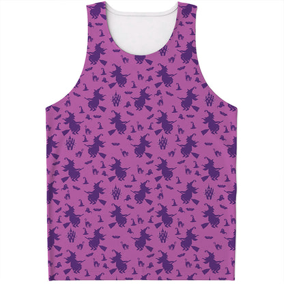 Purple Halloween Witch Pattern Print Men's Tank Top