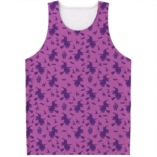 Purple Halloween Witch Pattern Print Men's Tank Top