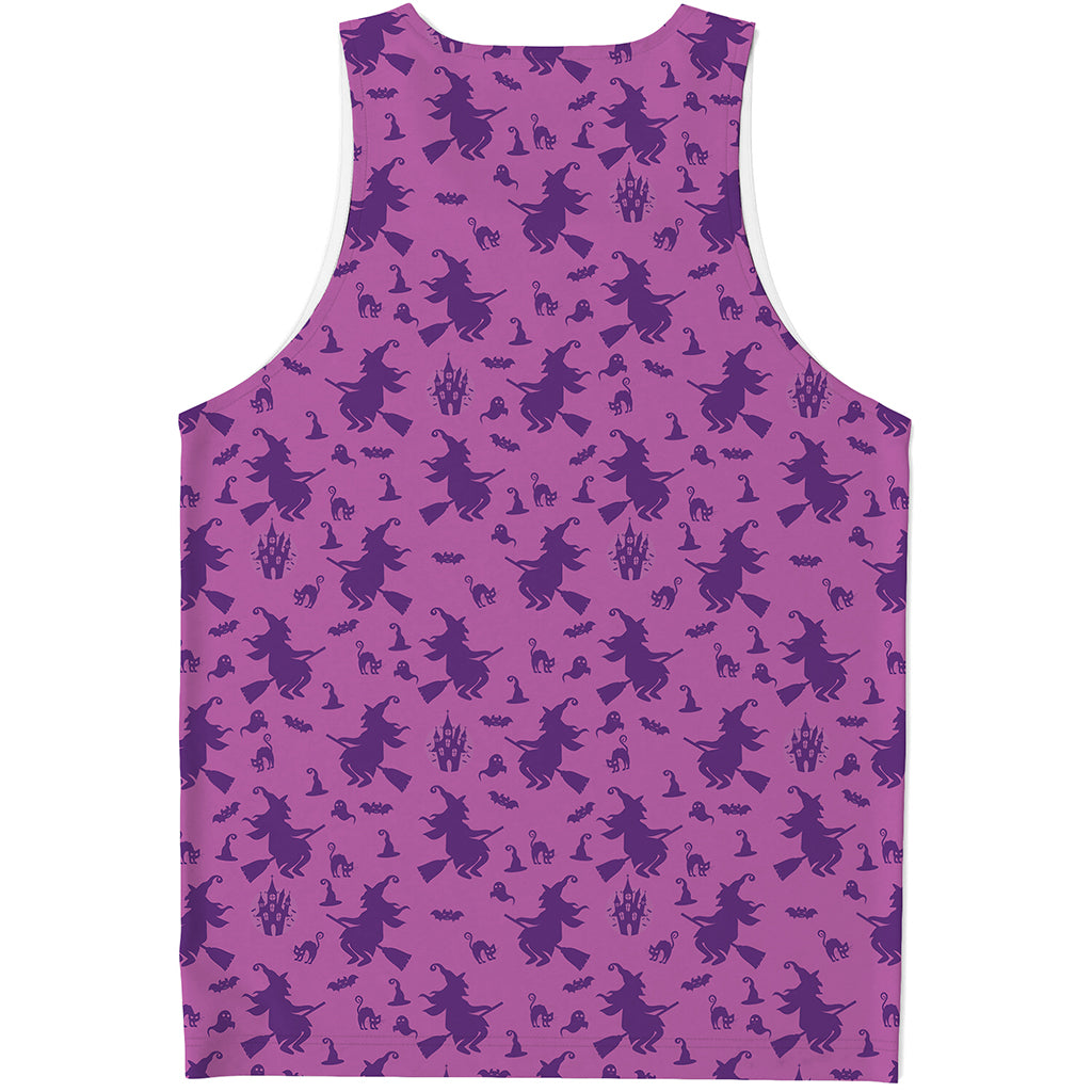 Purple Halloween Witch Pattern Print Men's Tank Top