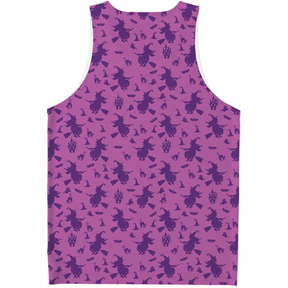 Purple Halloween Witch Pattern Print Men's Tank Top