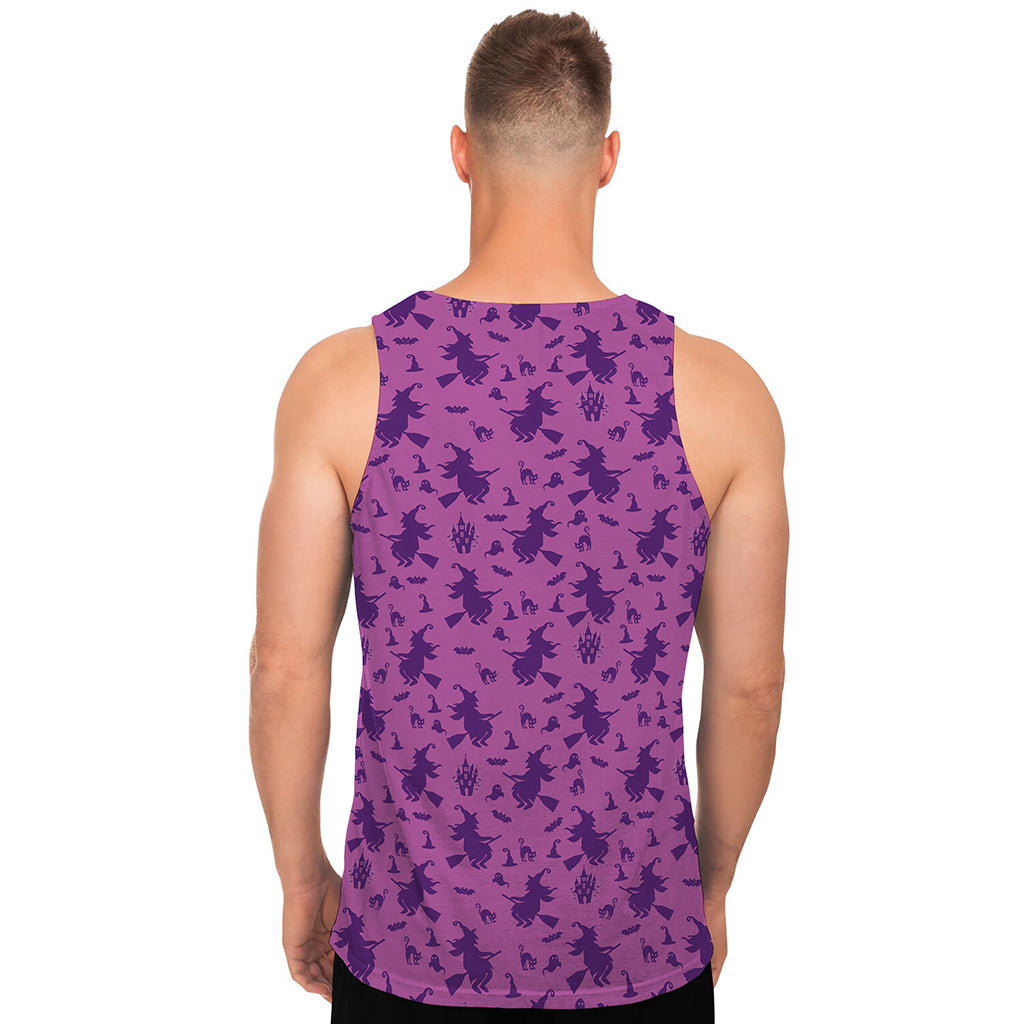 Purple Halloween Witch Pattern Print Men's Tank Top