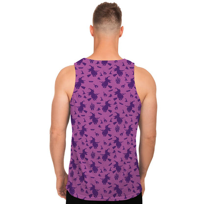 Purple Halloween Witch Pattern Print Men's Tank Top