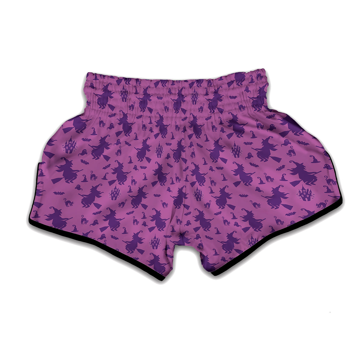 Purple Halloween Witch Pattern Print Muay Thai Boxing Shorts