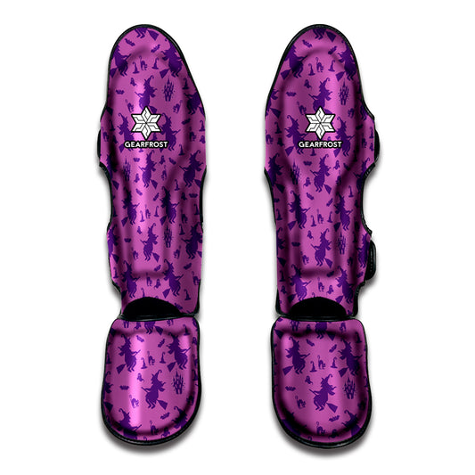 Purple Halloween Witch Pattern Print Muay Thai Shin Guard