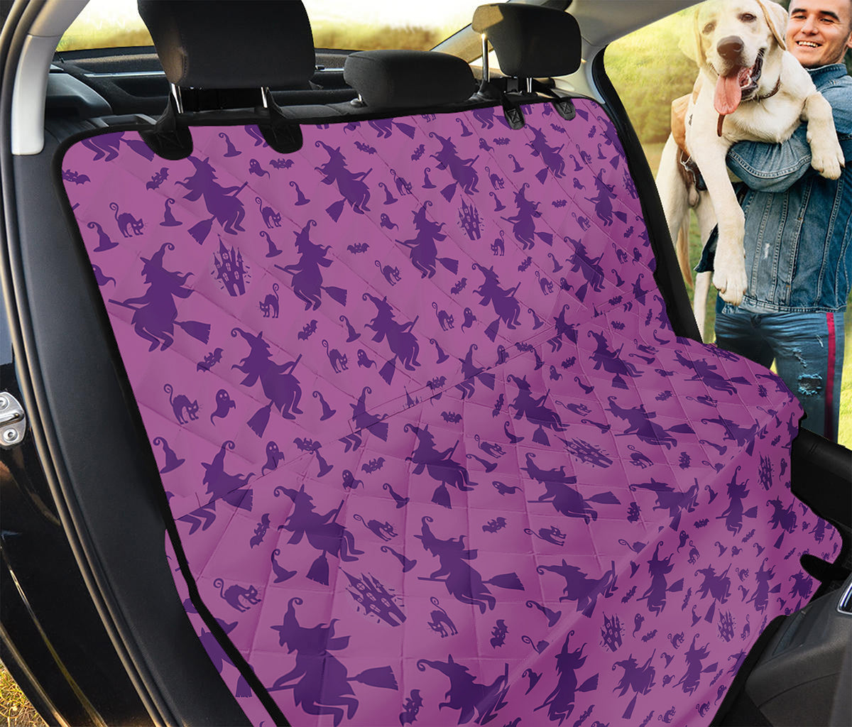 Purple Halloween Witch Pattern Print Pet Car Back Seat Cover