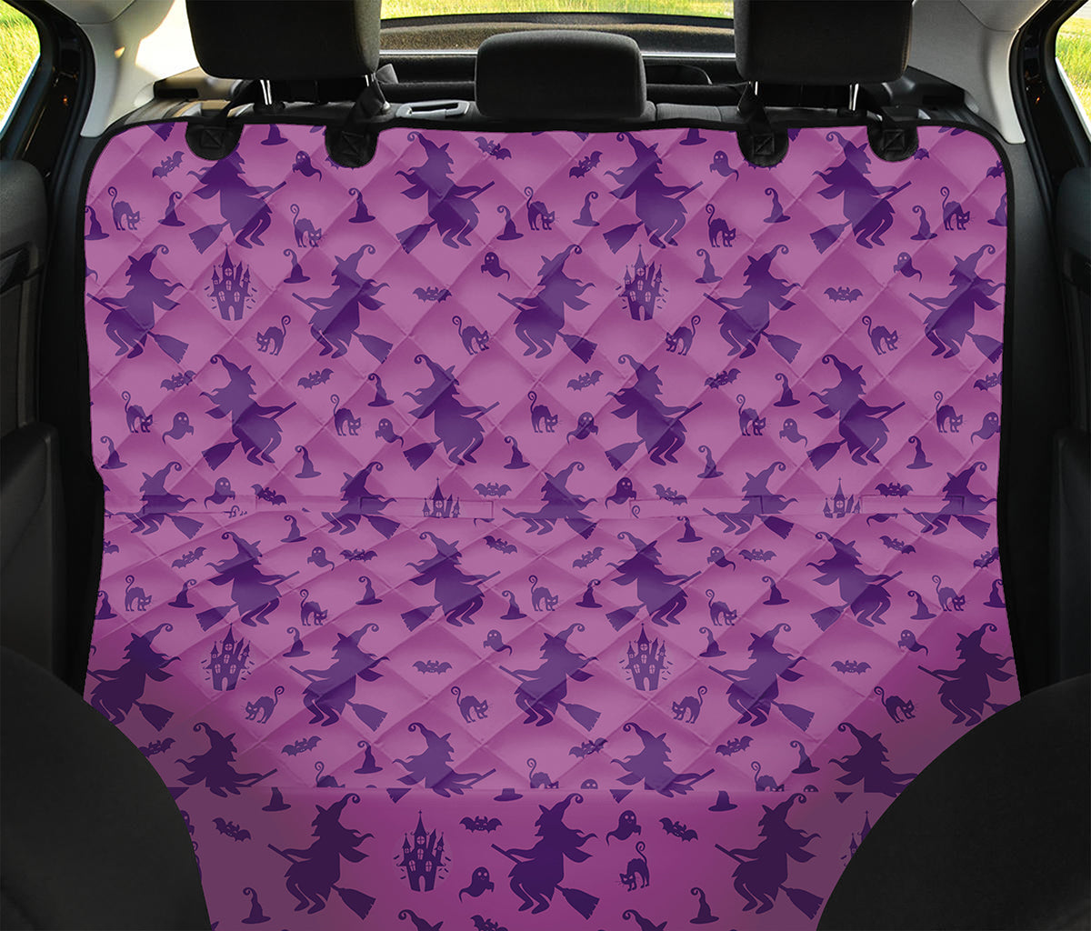 Purple Halloween Witch Pattern Print Pet Car Back Seat Cover
