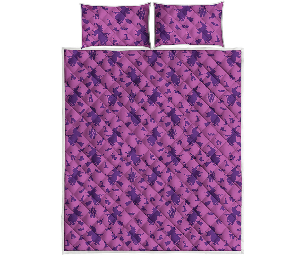 Purple Halloween Witch Pattern Print Quilt Bed Set