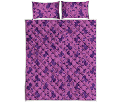 Purple Halloween Witch Pattern Print Quilt Bed Set