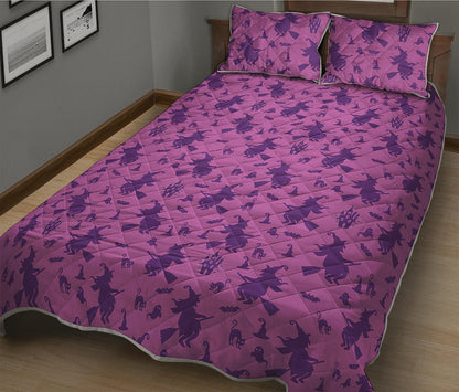 Purple Halloween Witch Pattern Print Quilt Bed Set