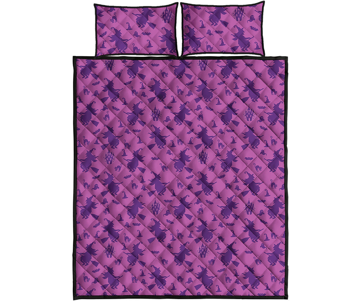 Purple Halloween Witch Pattern Print Quilt Bed Set