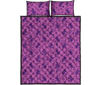 Purple Halloween Witch Pattern Print Quilt Bed Set