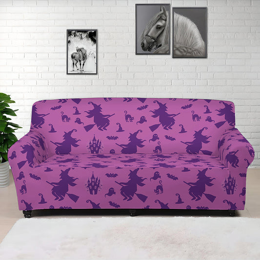 Purple Halloween Witch Pattern Print Sofa Cover