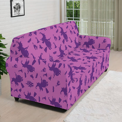 Purple Halloween Witch Pattern Print Sofa Cover