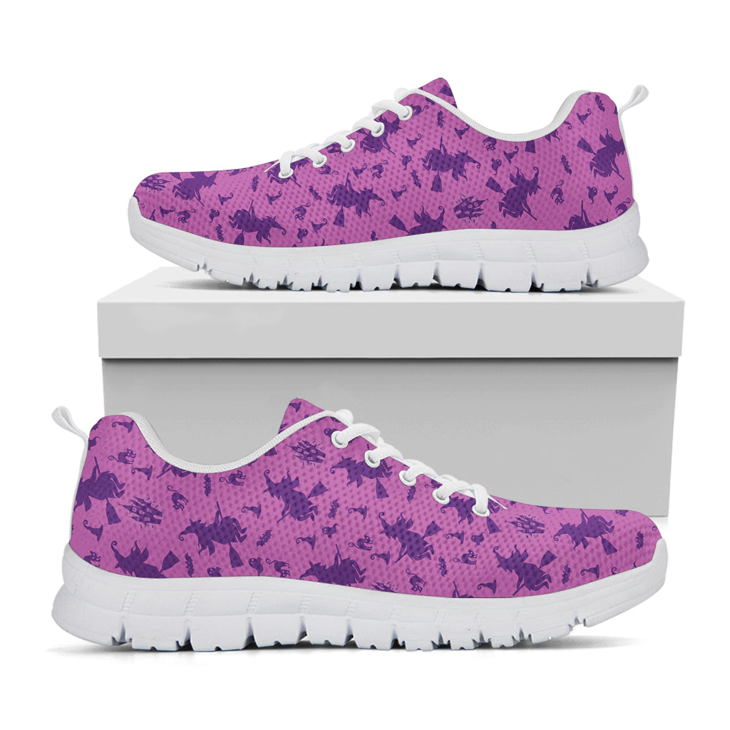 Purple Halloween Witch Pattern Print White Sneakers