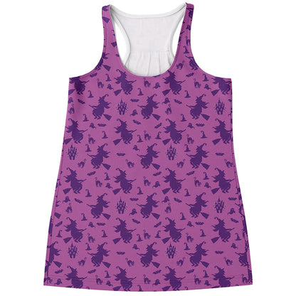 Purple Halloween Witch Pattern Print Women's Racerback Tank Top