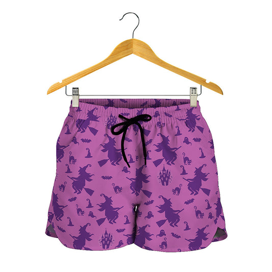 Purple Halloween Witch Pattern Print Women's Shorts