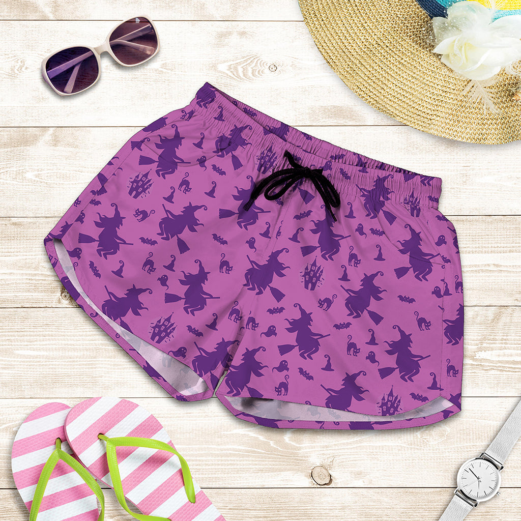 Purple Halloween Witch Pattern Print Women's Shorts