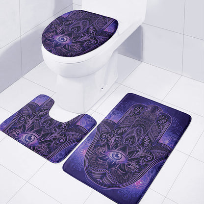 Purple Hamsa Hand Print 3 Piece Bath Mat Set