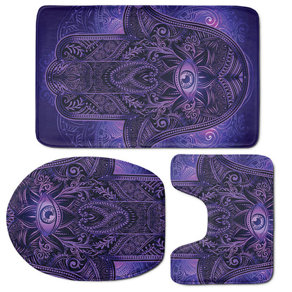 Purple Hamsa Hand Print 3 Piece Bath Mat Set