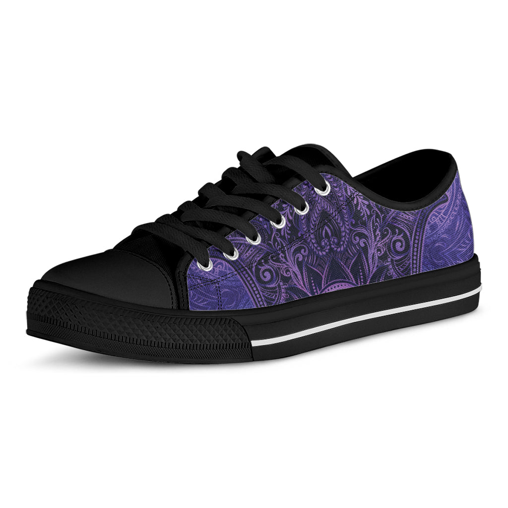 Purple Hamsa Hand Print Black Low Top Shoes 