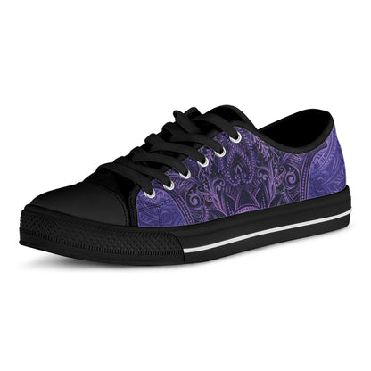 Purple Hamsa Hand Print Black Low Top Shoes 