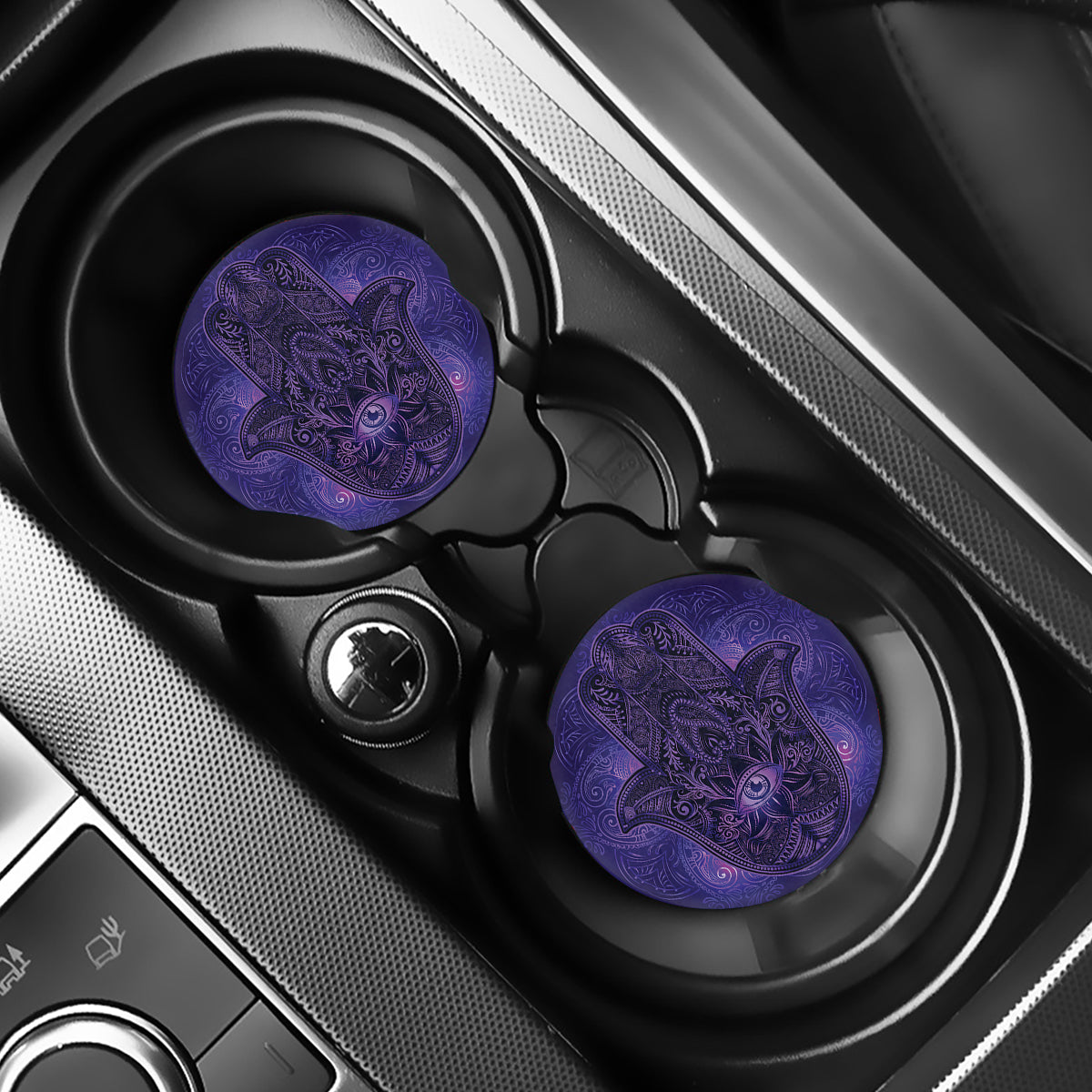 Purple Hamsa Hand Print Car Coasters