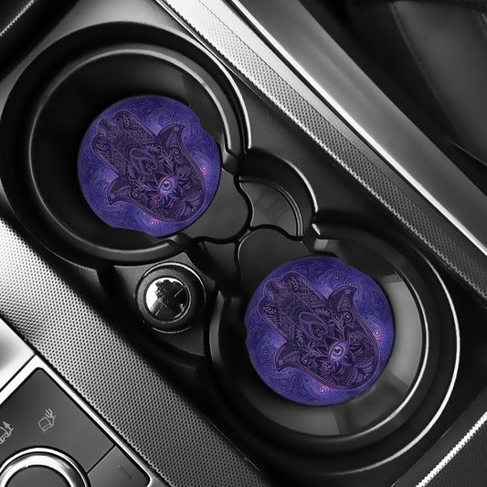 Purple Hamsa Hand Print Car Coasters