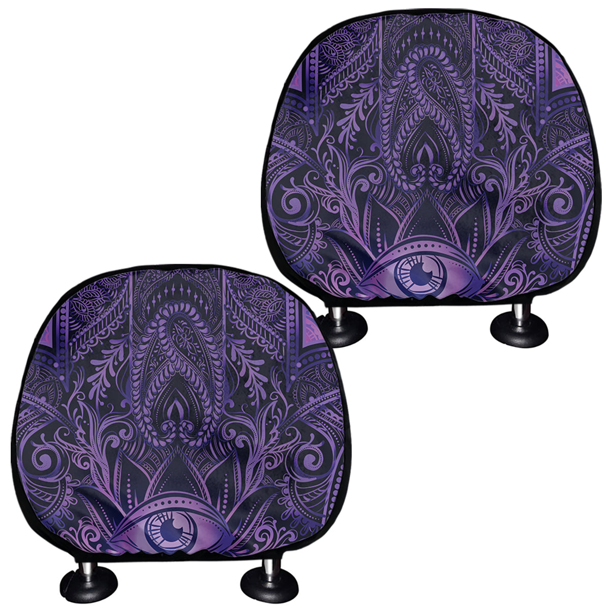 Purple Hamsa Hand Print Car Headrest Covers