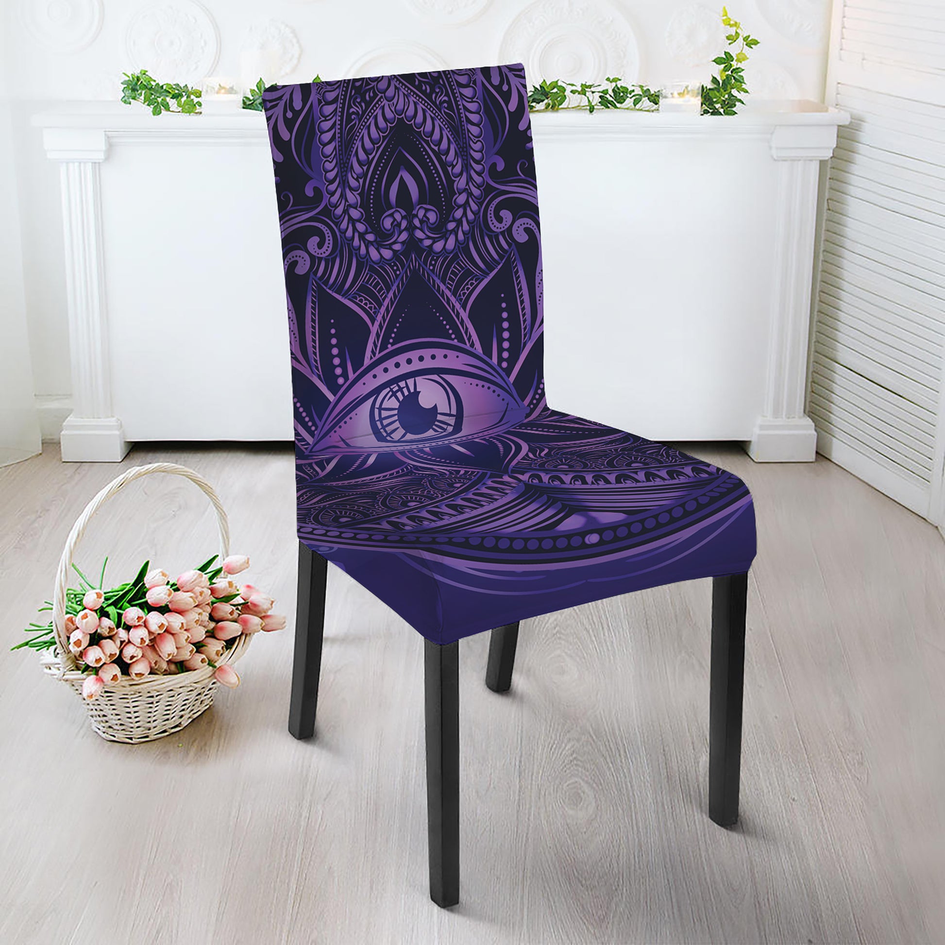 Purple Hamsa Hand Print Dining Chair Slipcover