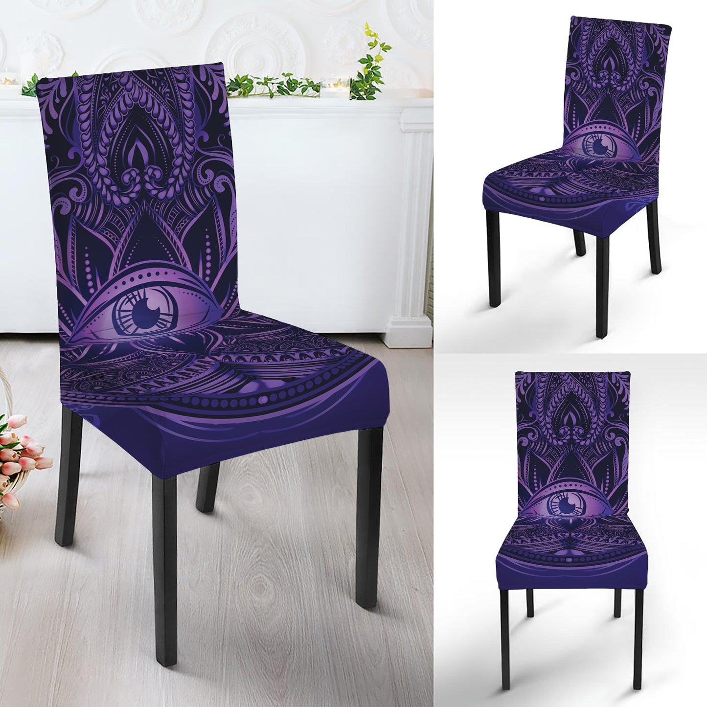 Purple Hamsa Hand Print Dining Chair Slipcover