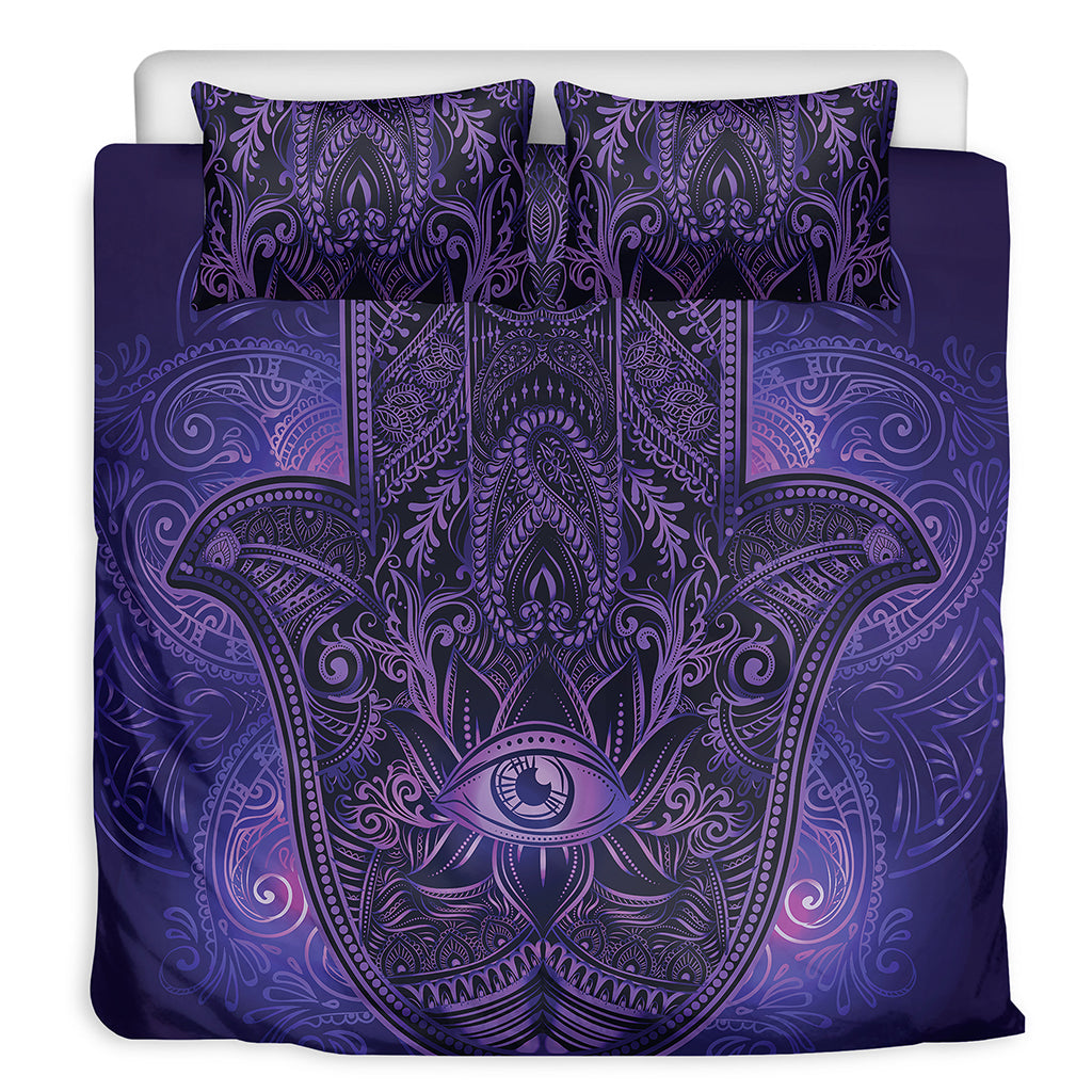 Purple Hamsa Hand Print Duvet Cover Bedding Set