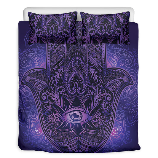 Purple Hamsa Hand Print Duvet Cover Bedding Set