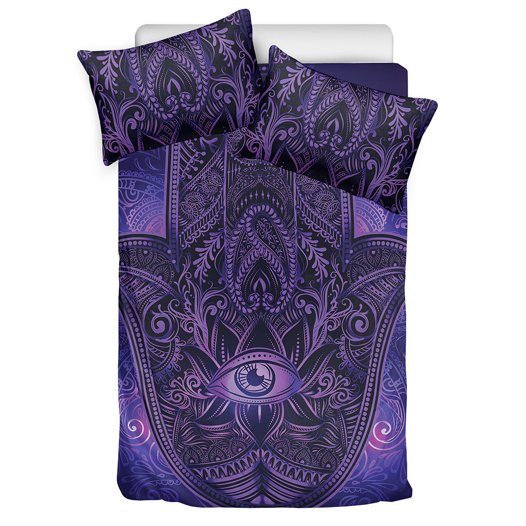 Purple Hamsa Hand Print Duvet Cover Bedding Set
