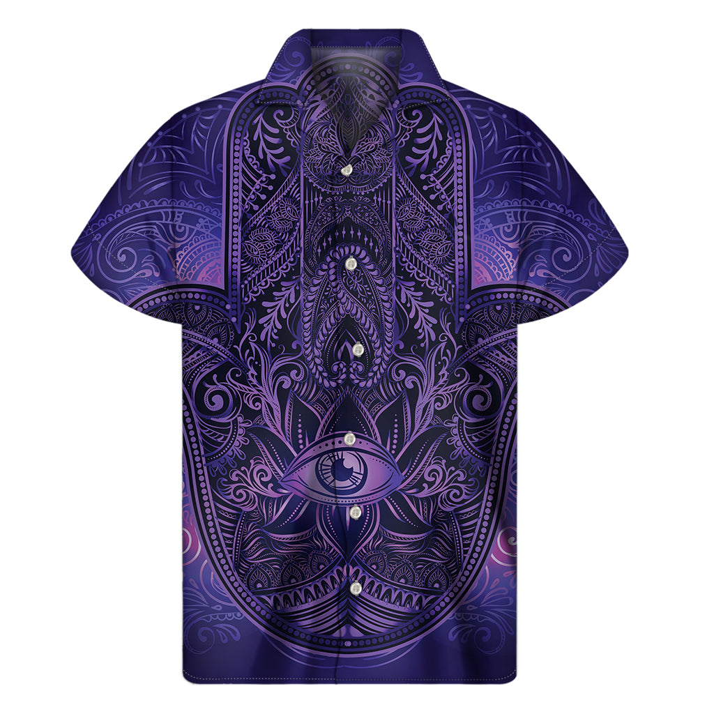 Purple Hamsa Hand Print Men's Short Sleeve Shirt