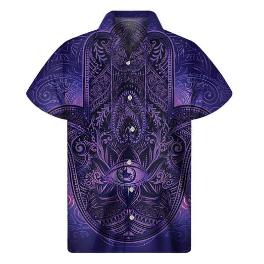 Purple Hamsa Hand Print Men's Short Sleeve Shirt