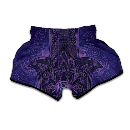 Purple Hamsa Hand Print Muay Thai Boxing Shorts