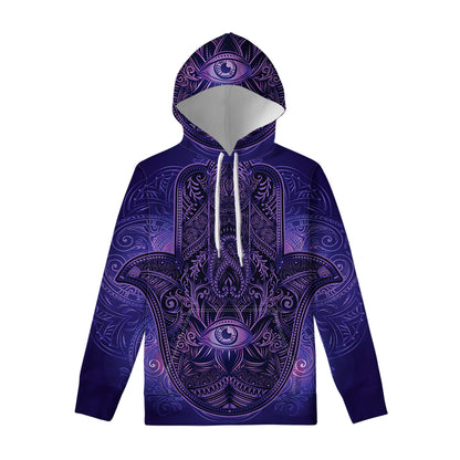 Purple Hamsa Hand Print Pullover Hoodie