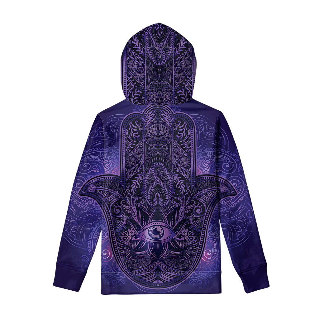 Purple Hamsa Hand Print Pullover Hoodie