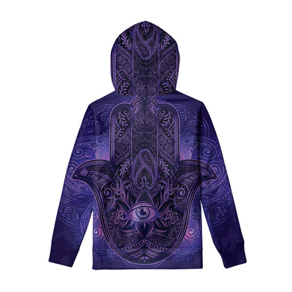 Purple Hamsa Hand Print Pullover Hoodie