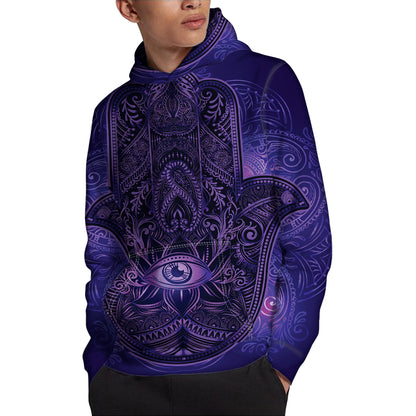 Purple Hamsa Hand Print Pullover Hoodie