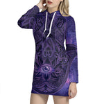 Purple Hamsa Hand Print Pullover Hoodie Dress