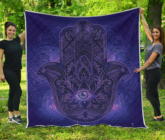 Purple Hamsa Hand Print Quilt