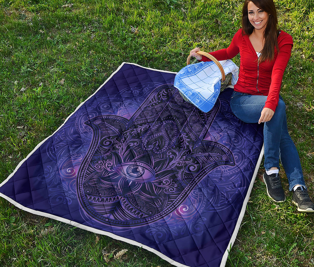 Purple Hamsa Hand Print Quilt