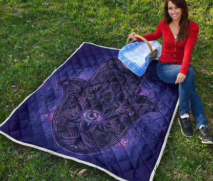 Purple Hamsa Hand Print Quilt