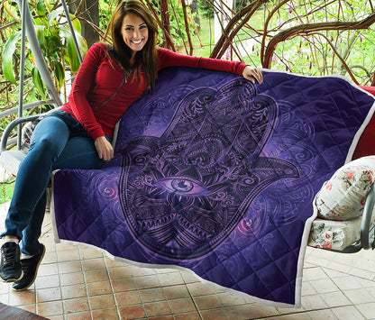 Purple Hamsa Hand Print Quilt