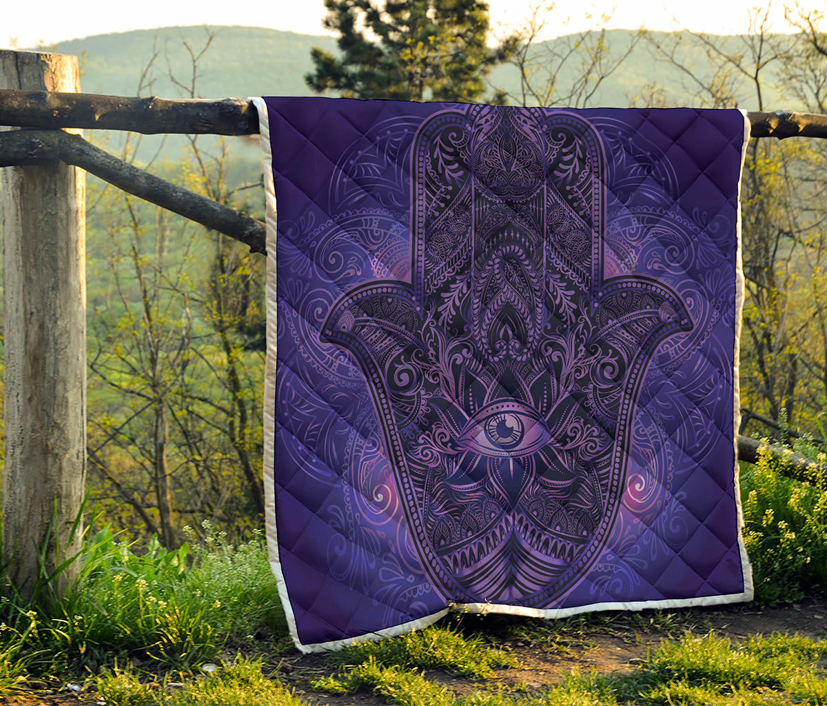 Purple Hamsa Hand Print Quilt