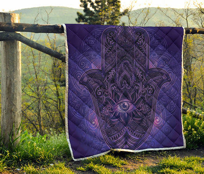 Purple Hamsa Hand Print Quilt