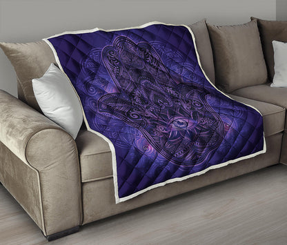 Purple Hamsa Hand Print Quilt
